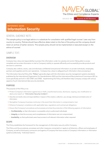 Information Security Policy Sample Template NAVEX UK